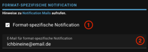 Screenshot der Option, bei Eingabe der content-spezifischen Metadaten eine format-spezifische Notification zu aktivieren