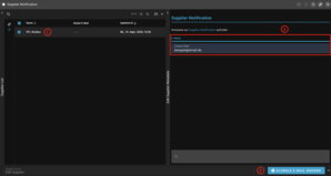 Screenshot der Gateway-Seite "Supplier Notification" mit Option, einen Supplier auszuwählen und eine globale E-Mail-Adresse einzutragen