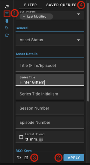 Screenshot der Search Query-Men&uuml;s in Rally mit Filter-Operatoren und Speicher-Funktion