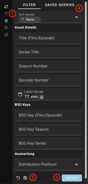 Screenshot der Search Query-Menüs in Rally mit Filter-Operatoren und Speicher-Funktion